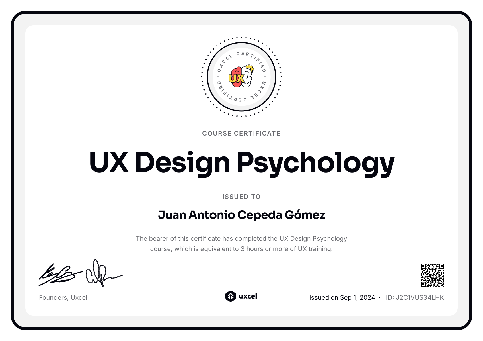 Juan Antonio Cepeda Gómez's certificate